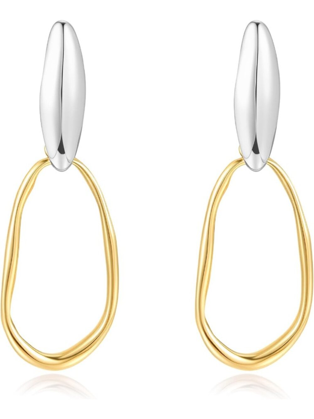 Chic Mixed Metal Oval Hoop Earrings, 18K Gold & Silver Chunky Dangle Jewelry